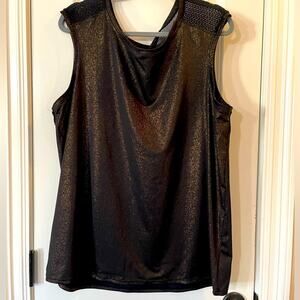 Black and Gold Workout Tank - Gold Glitter - Mesh Panel - EUC -  1X